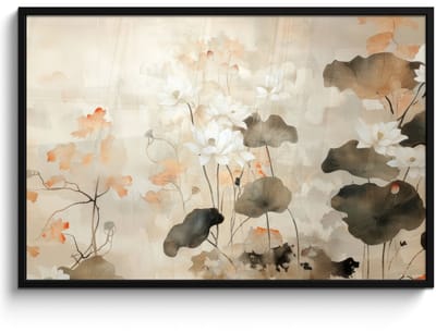 Poster in lijst - Fotolijst 120x80 cm - Posters - Bloemen - Japandi - Wabi sabi - Posterlijst zwart - Decoratie - Wanddecoratie woonkamer - Muurdecoratie slaapkamer