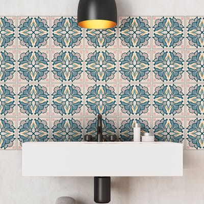 Zelfklevende tegelmuurstickers voor keuken en badkamer - 24 Elpida Azulejo tegelstickers - 24 stickers 10x10cm