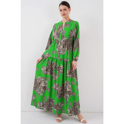 Geprinte V-hals Maxi-jurk met knoopsluiting