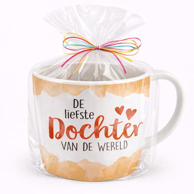 Mok - Koffie - Cadeau - Traktatie - Dochter - Mok Voor De Liefste Dochter -Keramiek - Cadeauverpakking met gekleurd lint