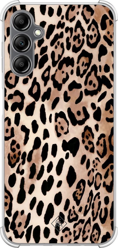 Casimoda® hoesje - Geschikt voor Samsung Galaxy A14 5G - Luipaard print bruin - Shockproof case - Extra sterk - TPU/polycarbonaat - Bruin/beige, Transparant