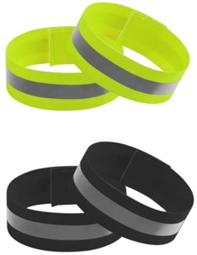 4 stuks reflecterende armbanden voor hardlopen - hoge zichtbaarheid - verstelbaar voor arm, enkel, dijbeen en biceps - nachtlopen - zwart en groen
