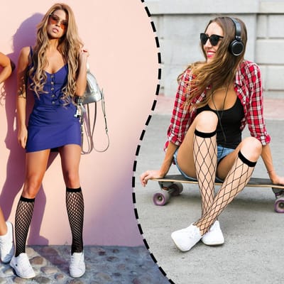 Dailygoods- Visnetkousen 4 Paar - Zwarte Knielaarzen - Dames Kousen - Kanten Sokken - Geschikt voor Feestdagen - Nylon Materiaal