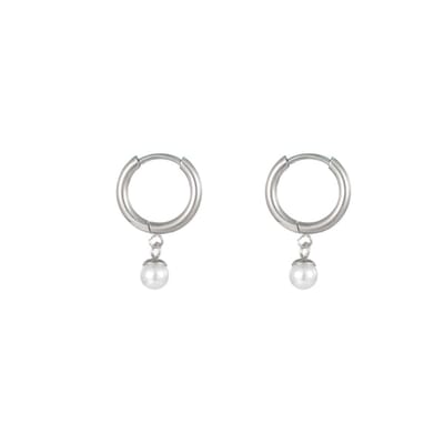 Go Dutch Label Oorhanger hoop parel 4mm Zilver E1719-1