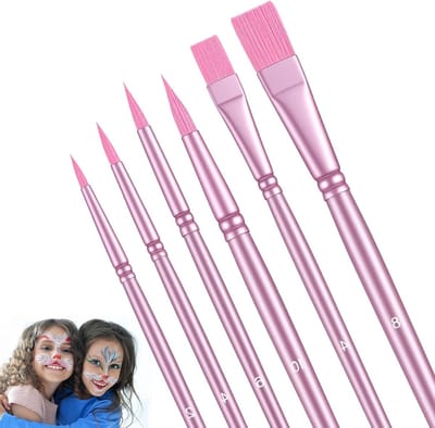 Set van 6 Nylon Penseelkwasten voor Acryl- en Waterverf, Ronde en Platte Tips voor Schilderen, Nail Art en Miniatuur Detailwerk