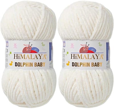 Himalaya Dolphin Baby -(2 stuks)-80301 Wit - Dolfijn Breien Gehaakte Garen 100g - Super Zachte Omvangrijk Dikke Pluche Fluwelen Bella Chenille Wol Kind Deken Amigurumi