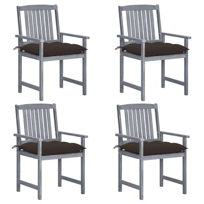 vidaXL - Tuinstoelen - 4 - st - met - kussens - massief - acaciahout - grijs