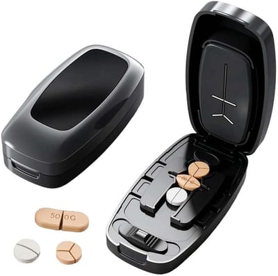 Pillensnijder en -verdeler, draagbare verstelbare pillensnijder, snijdt tabletten van 1/2 en 1/4 stuk, nauwkeurig centreerapparaat, huishoudelijke pillensnijder voor meerdere tabletten.