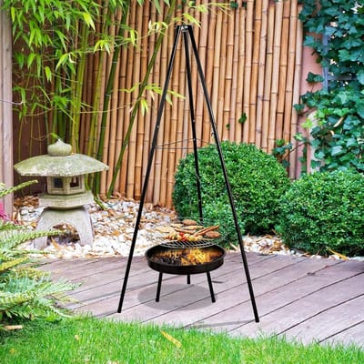 Vuurkorf met grill - Buitenhaard BBQ - Buiten koken - In hoogte verstelbaar - Diameter 53 cm - Zwart