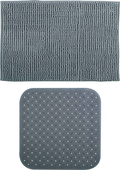 MSV Douche anti-slip mat en droogloop mat - Sevilla badkamer set - rubber/microvezel - donkergrijs