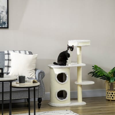 REDOM - Kattenkrabpaal - sisal - pluche - 59L x 35B x 100H cm Cream White