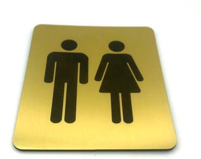 Deurbordje Toilet - WC bordjes - Tekstbord WC - Toilet bordje - WC - Bordje - WC Heren Dames Toilet - Man Vrouw - Geborsteld Goud Look - Pictogram - incl. 3M-tape plakstrip - 10 cm x 12 cm x 1,6 mm - 5 Jaar Garantie