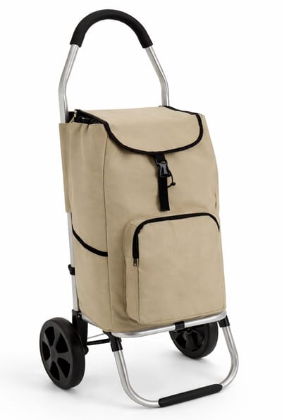 Dreamble® | Luxe Boodschappentrolley | Boodschappenwagen | Beige/Creme | Extra Hoog (103cm) en groot (50 Liter) | Koelvak met rits | 2 ophanghaken | Extra grote wielen | Steekwagenfunctie | Opvouwbaar | Lichtgewicht | 4 extra vakken | Waterdicht