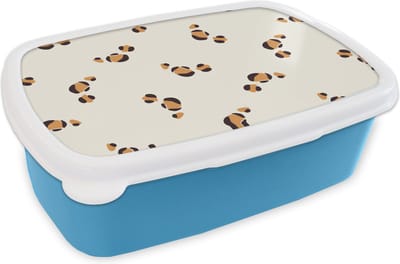 Broodtrommel Blauw - Lunchbox - Brooddoos - Panter - Pastel - Dieren - Patronen - 18x12x6 cm - Kinderen - Jongen
