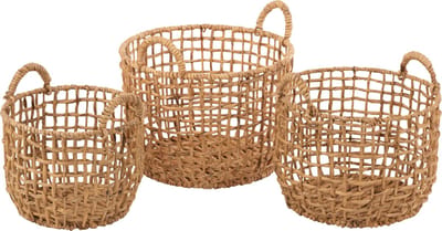 J-Line mand Rond Open Waterhyacint - jute - naturel - 3 stuks