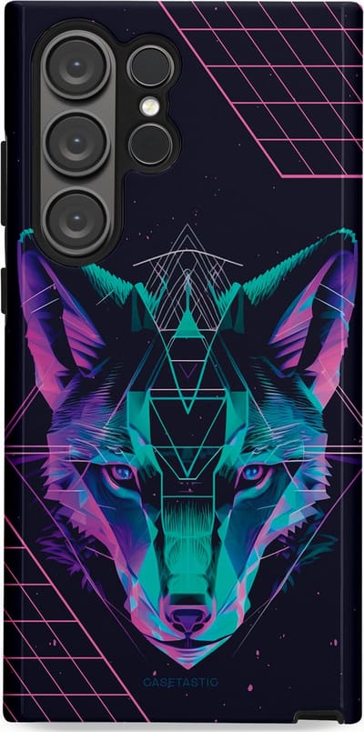 Casetastic hoesje geschikt voor Samsung Galaxy S23 Ultra - Dubbellaagse bescherming - Neon Wolf - Fashion Case - Donkerblauw