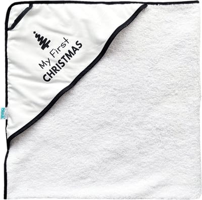 BINK Bedding Badcape "My First Christmas (kerstboom)"  zwart wit