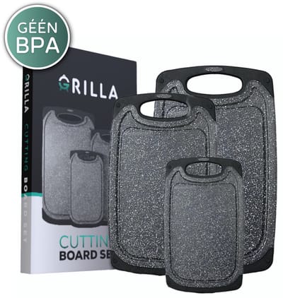 Grilla Snijplankenset – Snijplank Kunststof – 3 Snijplanken - Snijplank Set - Marmeren look - Vaatwasserbestendig – BPA Vrij