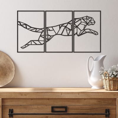 Geometrische Wanddecoratie Luipaard - Geometrische Muurdecoratie Luipaard - Geometrische Tijger - Muurdecoratie Hout - Wanddecoratie Hout - Muurdecoratie Woonkamer - Wanddecoratie 3 Luik Woonkamer - Wanddecoratie Dieren - 89 x 44 cm