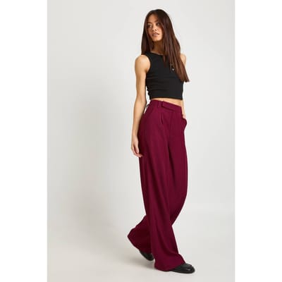 boohoo Dames Lange Rechte Pijp Gesneden Pantalon | Bordeaux Rood | Maat: 44