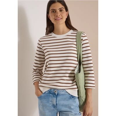 Sweatshirt met 3/4-mouwen, ronde hals en strepen