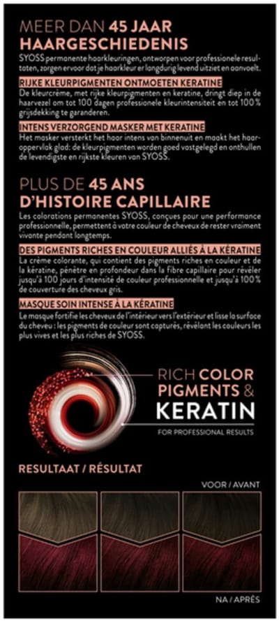 SYOSS Permanent Coloration 4-22 - Haarverf - Permanente Haarkleuring - Bordeaux – Grijsdekking – Vermindert Haarbreuk - 1 Stuk