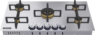 Gaskookplaat -KAISER KG 9236 Turbo -90 cm - Roestvrijstalen kookplaat met Anti-Touch-effect, magnetische gietijzeren pannendragers, geschikt voor aardgas & vloeibaar gas, drievoudige Turbo WOK-brander