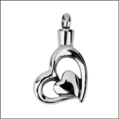 Aramat Jewels | Gedenkhangers | Stalen Hart Ashanger – Zilverkleurig Assieraad RVS Gedenksieraad | Open Hartje met hartje-3x1.8cm | |20mm | Staal | Volwassenen | Verkleurd niet