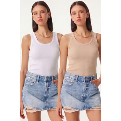 Fitted U-hals Gebreide 2-Pack Tanktop