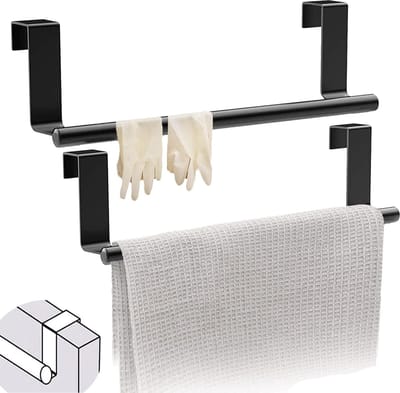 Keuken Handdoekstang 36cm - 2 Stuks Theedoekhouder - Axis Handdoekhouder Hangend - Handdoekhouder - Handdoekrek Keukenkast - Handdoekstang - Roestvast Staal - Zonder Boren - Voor Keuken, Badkamer En Slaapkamer - Zwart