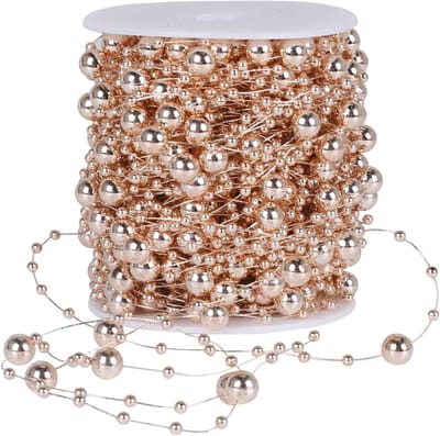 Roze Gouden Parelslinger voor Kerstboomdecoratie - Kunststof Parels 3mm en 7mm voor Bruiloft en Feesttafel (30m)