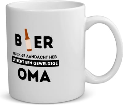 Akyol - bier, nu ik je aandacht heb je bent een geweldige oma koffiemok - theemok - Oma - de beste oma - verjaardagscadeau - verjaardag - cadeau - cadeautje voor oma - oma artikelen - kado - geschenk - gift - 350 ML inhoud