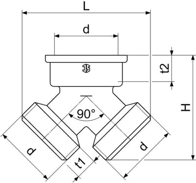 Schlösser Armaturen JS Messing Y-verdeelstuk, DN20, 3/4'', 2x buitendraad, 1x binnendraad, messing verchroomd, 0018452050001