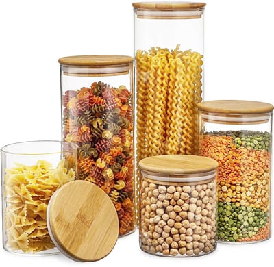 JOYNEXTBUY - Voorraadpotten - 10-delig - Glas - Bamboe deksel - Voorraadbus - Luchtdicht - Bewaarpot - Multifunctioneel - 550ml
