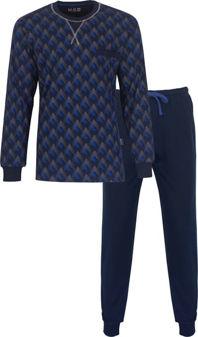 MEQ Heren Pyjama - 100% Katoen - Nachtkleding - Blauw - Maat L