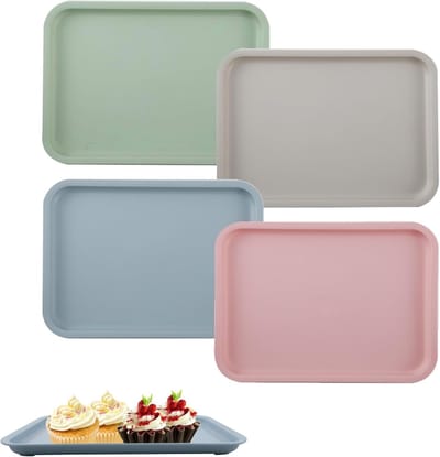 QTTVBTNA - 4 Stuks Dienblad - Rechthoekige Serveertabletten – Kleine Eettafel Tabletten voor Keuken, Café en Esskamer – Praktisch en Herbruikbaar - 25x18x1,5 cm
