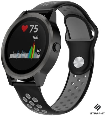 Strap-it Siliconen sport bandje - geschikt voor Garmin Vivoactive 3 / Vivoactive 5 / Venu / Venu SQ / Vivomove HR / Forerunner 245 / 570 - 42mm / 645 - zwart/grijs
