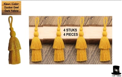 Bob Online™ - 4 Stuks - Decoratieve Kwasten – Donkergele Kwasten – 9 cm met een lus van 3 cm Donkergele Kwasten - Versieringen, Afstudeerregalia, Sleutelhangers, Tas charms, Boekenleggerornamenten, Kerstdecoraties – 4 Pieces – Dark Yellow Tassels