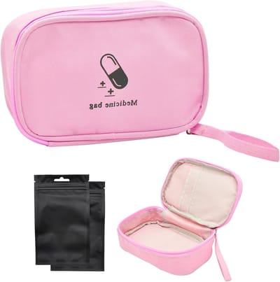 Kleine Eerste Hulp Pouch - Draagbare Pillen Organizer, Handige Lege Medicijncontainer met Drie Vakken voor Reizen, Roze, 15cm x 10cm x 5.8cm, Modern Ontwerp, Compact en Lichtgewicht