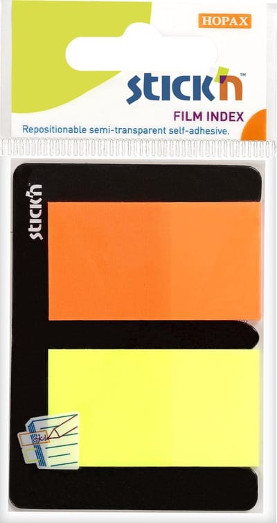 Stick'n Film Index sticky tabs - 45x25mm - Neon geel - Neon oranje - 50 Index tabs