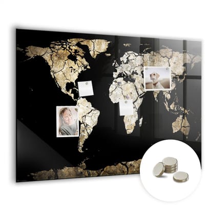 Tulup Glassboards - Wereldkaart van droogte Magneetbord - 100 cm x 70 cm - Veelkleurig Magneetbord Foto - Gratis 5 Sterke Magneten - Design Memobord - Magnet Board - Magneetbord Muur - Ideeënbord Thuiswerkplek - Magnetisch Memobord