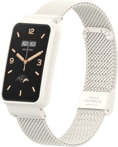 By Qubix - Milanese bandje met case - Wit - Geschikt voor Xiaomi Smart Band 7 Pro / Mi Band 7 Pro bandje