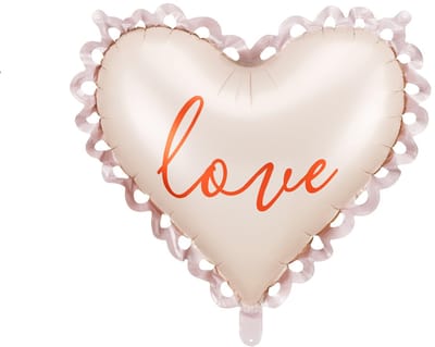 PARTYDECO - Hartvormige aluminium ballon beige kant Love 50 x 47cm
