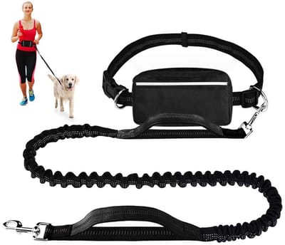 JHUBERS- Hondenriem handsfree met buikriem - Jogginglijn - Looplijn met heuptas - Verstelbare lengte 115-175 cm - Geschikt voor middelgrote/grote honden - Robuust en ademend materiaal