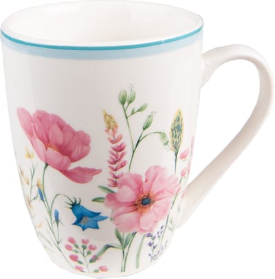Clayre & Eef Mok 360 ml Wit Roze Porselein Bloemen