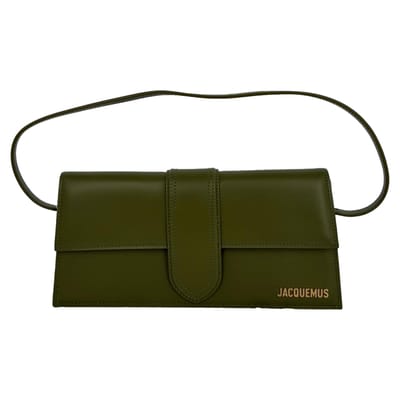 Jacquemus De Lange Bambino Flap Schoudertas in Olijfgroen Kalfsleer
