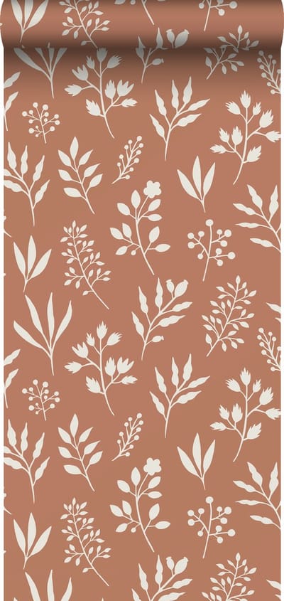 ESTAhome behang bloemmotief in Scandinavische stijl terracotta en wit - 53 cm x 10.05 m - 139319