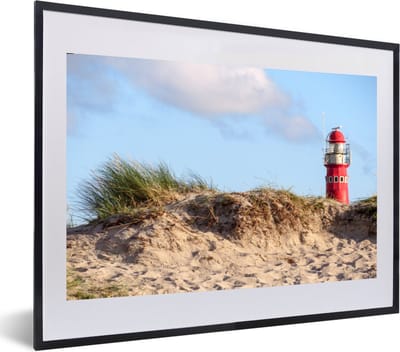 Fotolijst incl. Poster - Strand - Vuurtoren - Duin - 60x40 cm - Posterlijst