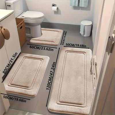Set van 3 ultra-absorberende badmatten | Antislip polyester badmatten voor bad en douche - comfortabel en zacht - decoratieve vloermatten van Aijing - Beige