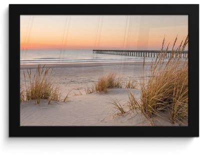 Poster in lijst - Fotolijst 30x20 cm - Posters - Pier - Zonsondergang - Strand - Posterlijst zwart - Decoratie - Wanddecoratie woonkamer - Muurdecoratie slaapkamer